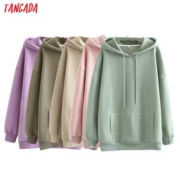 Tangada autumn winter women fleece cotton hoodie sweatshirts oversize ladies pullovers pocket hooded jacket SD60-1 210805
