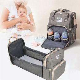 Fashion Portable Baby Folding Bed Mummy Bag Large Capacity Multifunction Traveling Mother Backpack Diaper Bags Nursing 220222