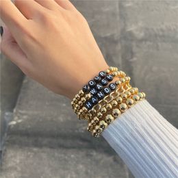 6Pcs/Set Fashion Trendy Round Bead Letter Bracelets Boho Vintage Acrylic Chain Bangle Bracelet Couple Hand Women Jewelry Gifts