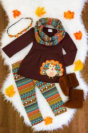 Fall Winter Girls Thanksgiving Set 3Pcs Infant Girls Outfits Suits Long Sleeve Cartoon Printed Kids Turkey Outfit
