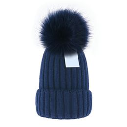 M2022 Wholesale beanies New Winter caps Knitted Hats Women bonnet Thicken Beanie with Real Raccoon Fur Pompoms Warm Girl Cap pompon Elastic hat