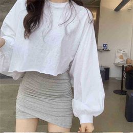 Minimalist Vintage Solid Chic Gentle Women Streetwear Cotton Female High Quality Full Sleeves T-shirts 210525
