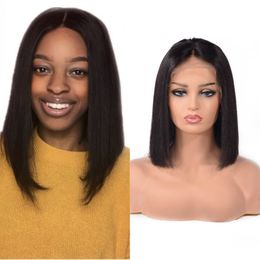 Short Bob Straight 13X4 Lace Front Wigs Malaysian Human Hair Pre Plucked Bleached Knots For Women 130% Remy Wig