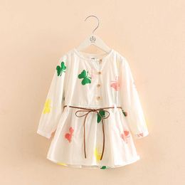 Spring Autumn 3-8 10 12 Years Embroidery Double Use Long Short Sleeve White Elegant Kids Baby Girls Cotton Dress With Belt 210529