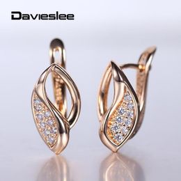 Stud 585 Rose Gold Earrings Cut Out Leaf Clear Cubic Zircon Oval For Women Girls Party Wedding Jewellery Gifts LGE283