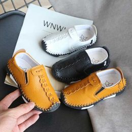 Children England Style Boys Leather Shoes Baby Fashion Sewing Casual Shoes PU Leather Autumn Soft Sole Sneakers Slip On 21-30 X0703