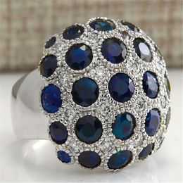 Cluster Rings Classic Blue Cubic Zirconia Ring Silver Color Luxury Big For Women Fashion Jewelry Wedding Party Statement Accessories