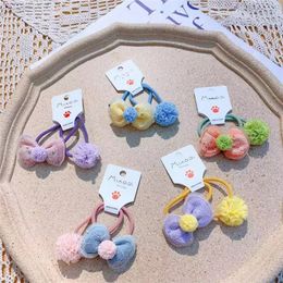 2 Pcs New Fashion Sweet Girl Kids Ponytail Hair Accessories Korean Children's Simple Cute Yarn Ball Bow Rubber Band Hair Rope