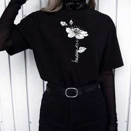 Floral Graphic Tee Tumblr Aesthetic Vinatge 90s Fashion Street Style Harajuku Cool Grunge Unisex Women T-Shirt 210518