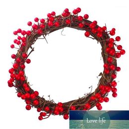 Decorative Flowers & Wreaths Simulation Berry Red Fruit Wreath Christmas Wall Door Hanging Pendant Decorations Thanksgiving Halloween Orname Factory price expert