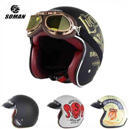 SOMAN Retro Open Face Leather Scooter s 3/4 Chopper Casco Moto Vespa Vintage Motorcycle Helmets