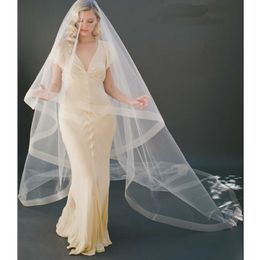 Cheap Wedding Veil Without Comb one layer Bridal Veils Ivory White Champagne Horsehem X0726