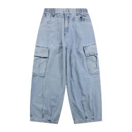 Men's Jeans Multi-Pocket Denim Pants Mens Safari Style Cargo Trousers Elastic Waist Loose Casual Distressed Men