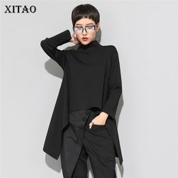 XITAO Vintage Black Turtle Neck T Shirt Women Plus Size Kawaii Casual Long Sleeve Irregular Tops Korean Clothes New ZLL1177 210322