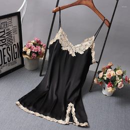 Women's Sleepwear Sexy Sling Nightgown Female Satin Womens Lace Sleeping Dress Women Embroidery Plus Size Nightwear 49