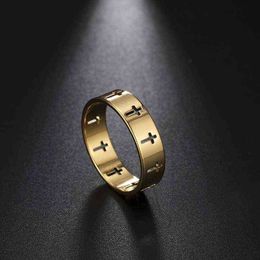 Stainless Steel Couple Rings Women Men Hollow Cross Personality Punk Finger Ring Engagement Wedding Party Jewelry Gift G1125