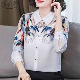 Vintage Print Blouse Women Shirts Silk Office Lady Long Sleeve Shirt Spring and Autumn Elegant Blusas Chemisier Femme 10720 210506