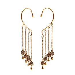 Vintage Indian Gypsy Jewellery Ethnic Heart Shape Long Chain Bell Tassel Dangle Earrings For Women Bohemian Ethnic Brincos Jhumka