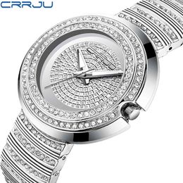 Women's Fashion Casual Analogue Quartz Watches CRRJU Women Diamond crystal bracelet WristWatch Feminino Gift clock 210517