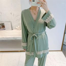 Women's Sleepwear Ladies Lace Comfortable Modal Cotton Pajamas Suspenders Three-piece Breathable Stretch Casual Home Service SP0016