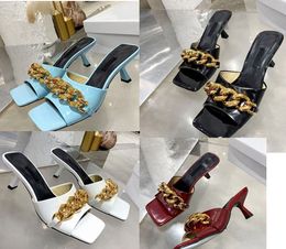 2021 pantofola con fibbia a catena quadrata in metallo da donna sexy allacciata estiva Diamond Design Leather 5cm qualità 35-40 frame