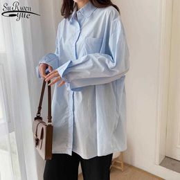 Fashion Woman Shirts Long Plus Size Blouse Women Solid Mid-length Shirts Korean Autumn Chic Cotton Office Lady Tops 10359 210527