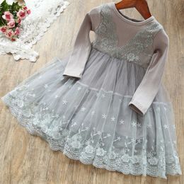 Girls Winter Autunm Floral Dress Lace Embroidery Cotton Children Princess Birthday Party Vestidos Kids Full Sleeve Casual Clothe Q0716