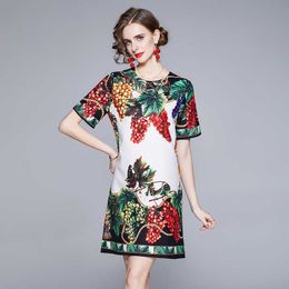 Women Summer Designer Elegant Grapes Print Dress Fashion O Neck Casual Party Robe Ladies Vinatge Mini Dresses Vestidos 210525