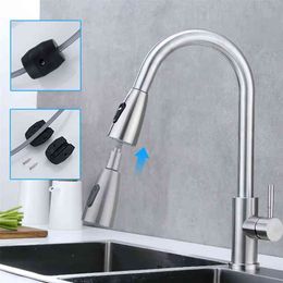 Kitchen Faucet Blacked Single Handle Pull Down White Kitchen Tap Single Hole 360 Degree Brushed Nickle Faucets Water Mixer Tap 210719