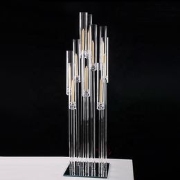 decoration New design 10 arms sliver mirror bottom Metal acrylic crystal candelabra for wedding table centerpieces senyu798