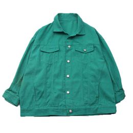 Green Brick Red Purple Dark Section Denim Jacket Button Long Sleeves Loose Jean Jackets Turn Down Collar C0215 210514