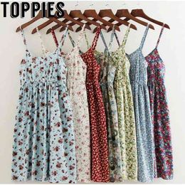 Toppies Women Summer Floral Printed Beach Dress A-Line Cotton Dress Sexy Backless Mini Dresses Camisole 210325
