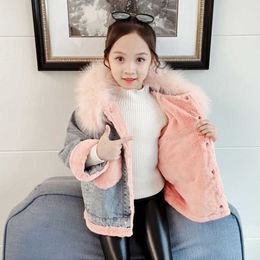 Winter New Girls' Clothes Children's Thickened Plus Velvet Denim Jacket Kids Big Fur Collar Cotton Caot TZ709 H0909