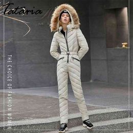 High Quality Women Winter Warm Long Coat Female Hooded Jumpsuit Outwear 's Ski Suits Down Cotton Tracksuits 210514