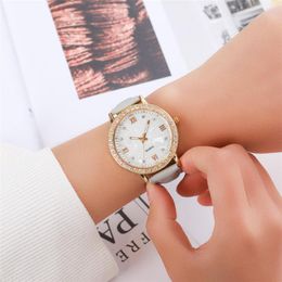 Wristwatches Fashion Women Casual Leather Strap Rhinestone Watch Bracelet Clock Quartz Wristwatch Montre Femme #C