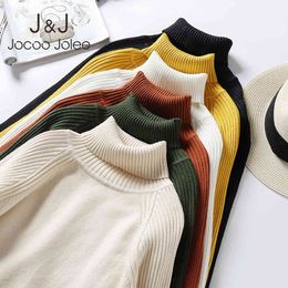 Jocoo Jolee Women Vintage Harajuku Loose Sweater Turtleneck Pullover Causal Cashmere Sweater Winter Streetwear Jumpers Tops 210518