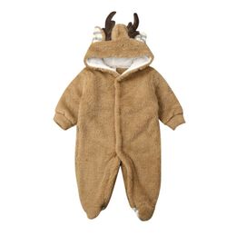 0-18m höst vinterfödd spädbarn baby tjejer pojkar romper jul hjort jumpsuit varm plysch långärmad kläder 210515
