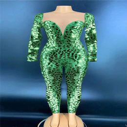 Party Decoration V67 Colourful Mirror Glass Female Jumpsuit Mesh Long Sleeve Sparkly Women Bodysuit Perform Blue Mirrors Siamese Dance Costum