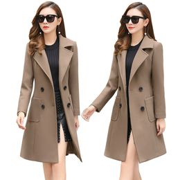 새로운 가을 겨울 모직 여성 자켓 코트 고품질 긴 슬림 블렌드 겉옷 여성 숙 녀 양모 코트 재킷 Overcoat 200930