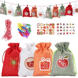Christmas Decorations Advent Countdown Calendar Bags Set Gift Drawstring Bag Candy Storage Pouch For Hanging Ornament Xmas Supplies Regular
