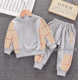 Brand Baby Boy Clothes Sets Autumn Toddler Girl Plaid Clothing Infant Child Sweatshirts + Sports pants Spring Kids Set