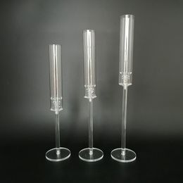 3pcs/set)Tall Candlestick clear acrylic transparent Candelabra Wedding Table Centrepieces senyu767