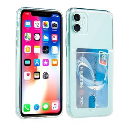 Clear Phone Cases with Card Holder Shockproof TPU Soft Case for iPhone 15 Pro Max Plus 14 13 12 Mini 11
