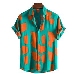 Geometry Print Shirt Mens Short Sleeve Casual Mens Aloha Shirt Beach Holiday Vacation Camisas Summer Oversized Chemise Homme 210524