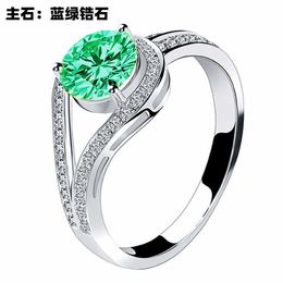 Womens Rings Crystal blue-green zircon open ring diamond eight heart female Lady Cluster styles Band