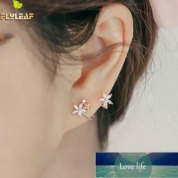 925 Sterling Silver Zircon Flowers Stud Earrings For Women Korean Popular Lady Girl Student Fine Jewellery Flyleaf