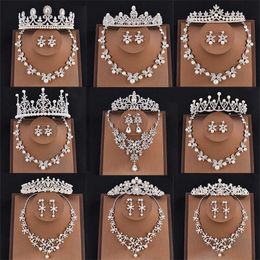 Bridal Jewelry Sets Pearl Tiaras and Crowns Necklace and Earrings Set Head Wedding Jewelry King Queen Princess Crown Women Party H1022