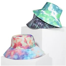 2021 Spring New Big Brim Tie-Dye Bucket Hat Women's Cap Beach Sun Hat Men's Cap Hip-Hop Trend Fisherman Hat Foldable