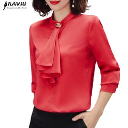 Fashion Women Red Shirt Long Sleeve Autumn Professional Temperament Ruffles Blouses Office Clothes Formal Work Wear 210604