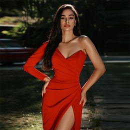 Women Sexy V Neck Long Sleeve Elegant Designer Red Cotton Dress High Street Evening Celebrity Midi Party Vestido 210527